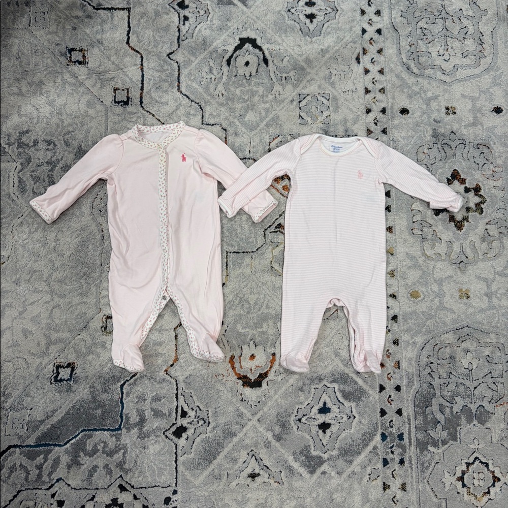 Bundle of 2 pink Ralph Lauren sleepers, 0-3 months
